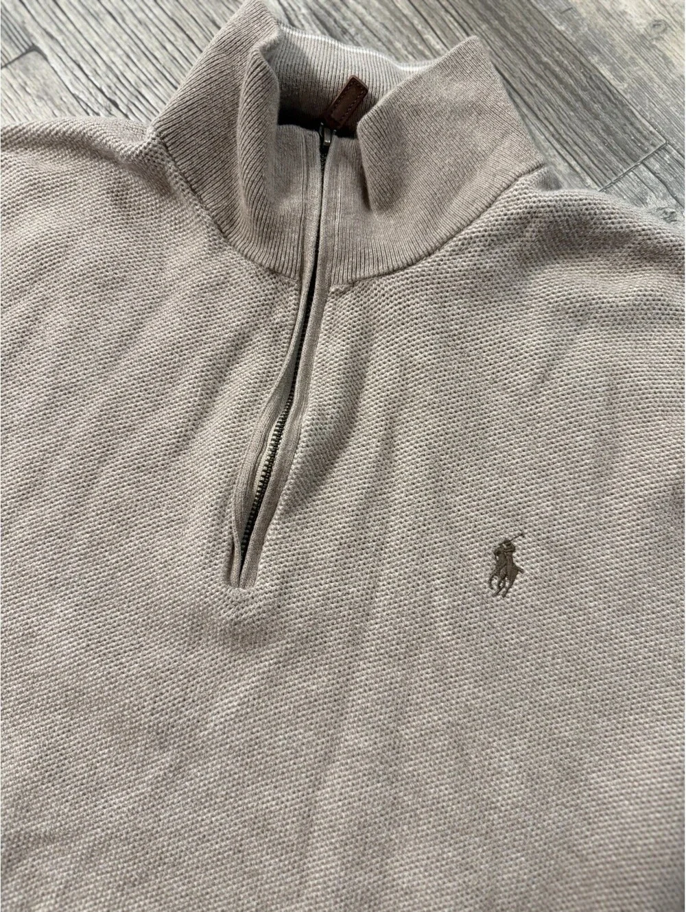 Polo Ralph Lauren Sweater Mens Large Beige Preppy 1/4 Zip Mock Neck Pullover
